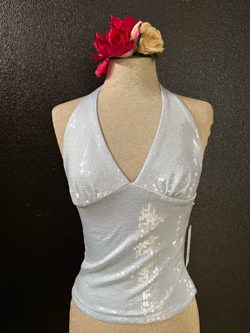 White Sequin Halter Tank Top